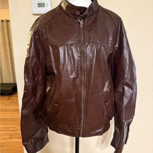 Vintage GINO LEATHERS Brown Leather Zip Up USA Jacket Coat Size 46 Mob Boss